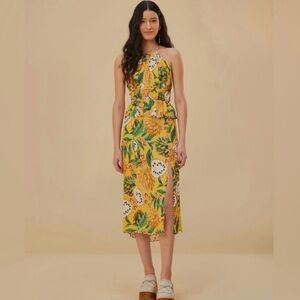 Farm Rio yellow biriba midi dress